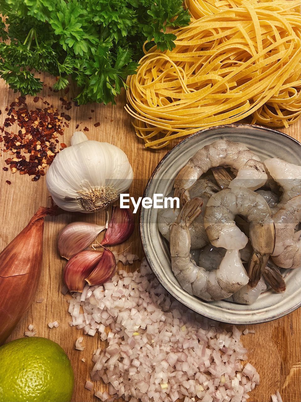 High angle view of food on table