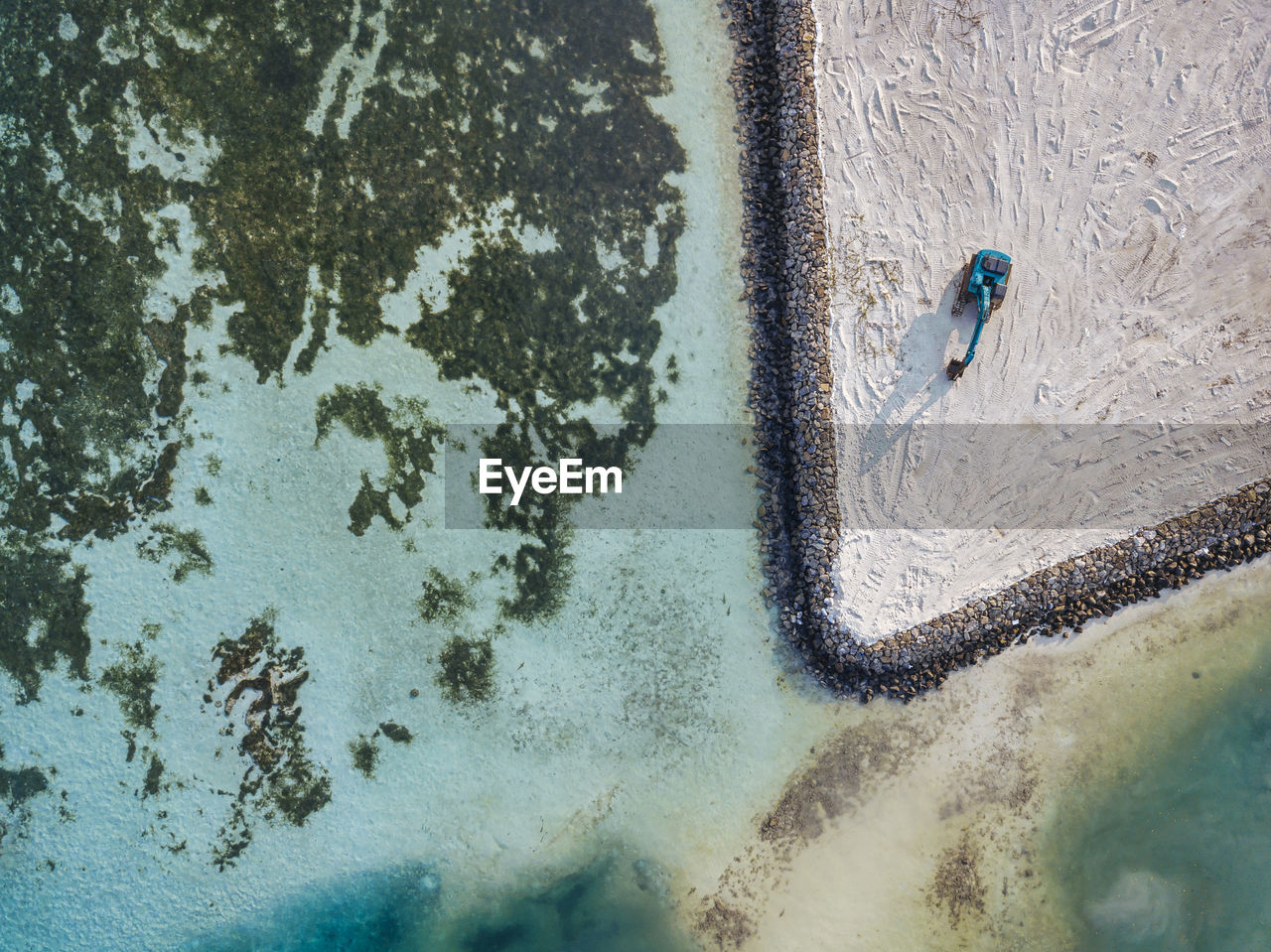 North male atoll, huraa island, aerial view of excavator