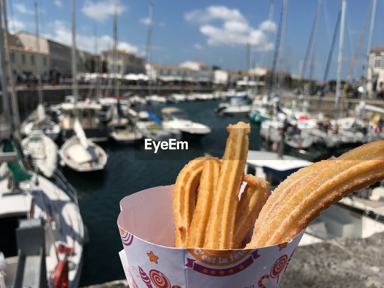 Close-up of food in container at harbor