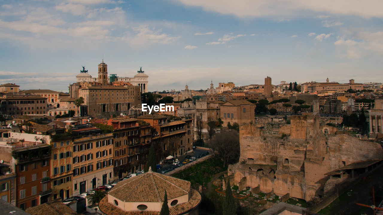 High angle view of buildings in city