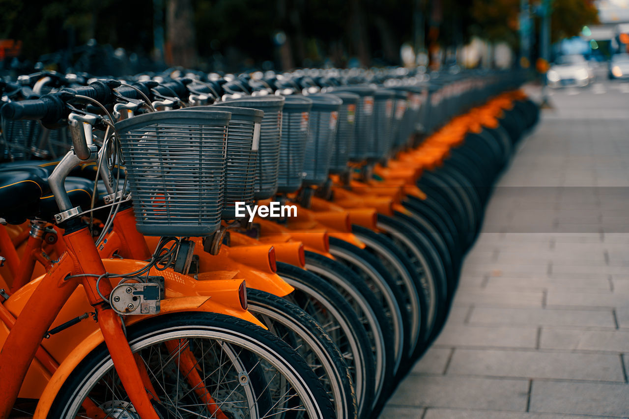 Row of bicycles on street