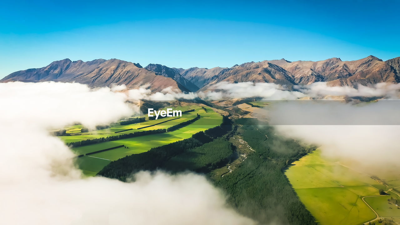 Aerial of the canterbury plains in the south island of new zealand 