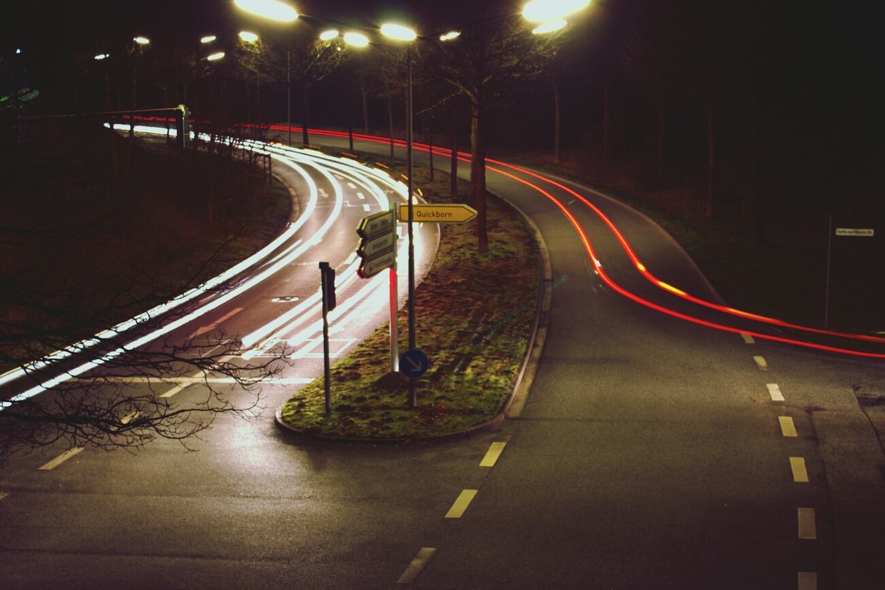 Light trails on street at night