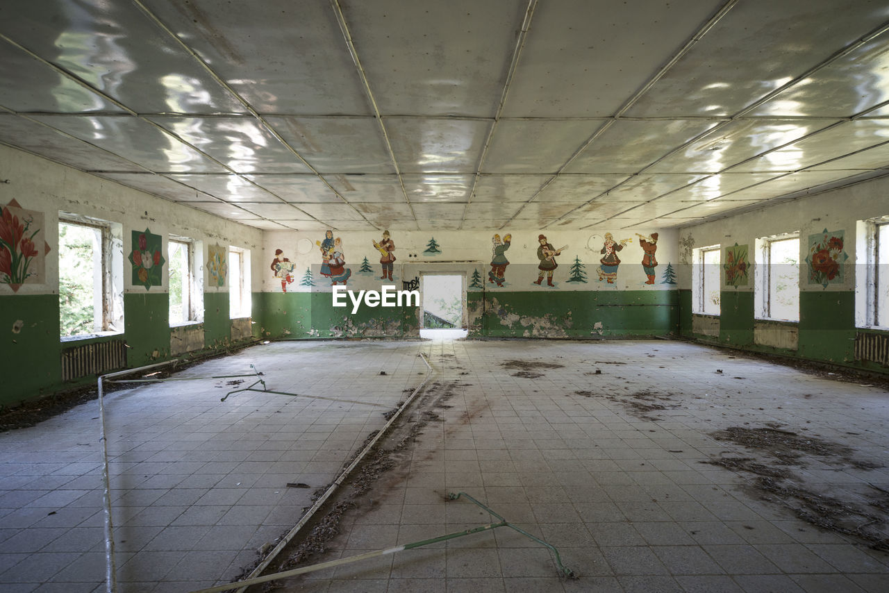 Interior of messy abandoned building