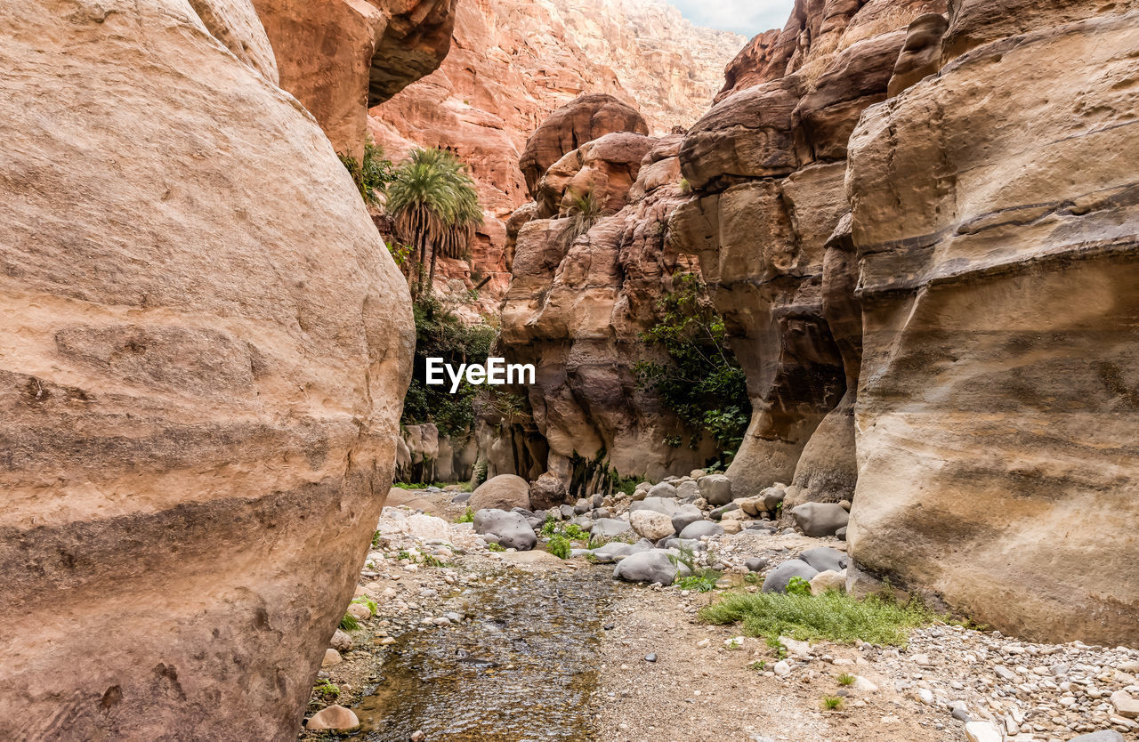 low angle view of rock formations