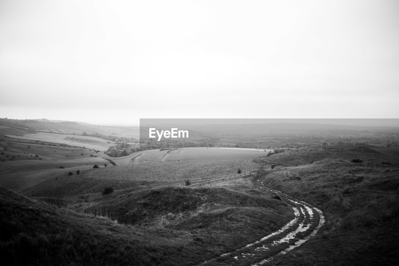High angle view of road on landscape against sky