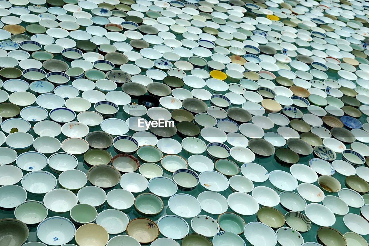 Full frame shot of bowls on table