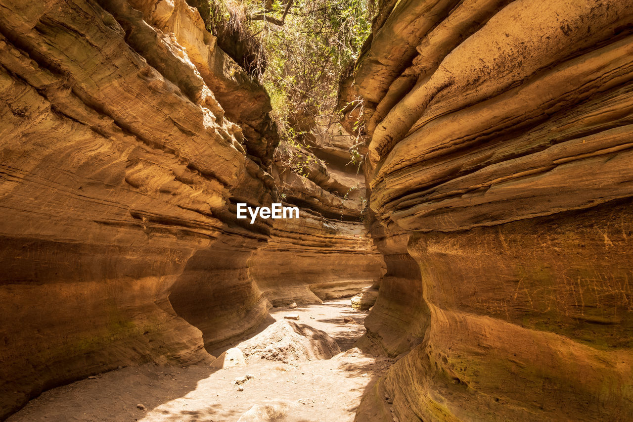 Footpath amidst rock formations in forest