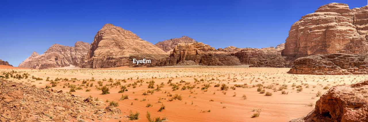 Monolithic mountain in the central area of the desert reserve of wadi rum, jordan