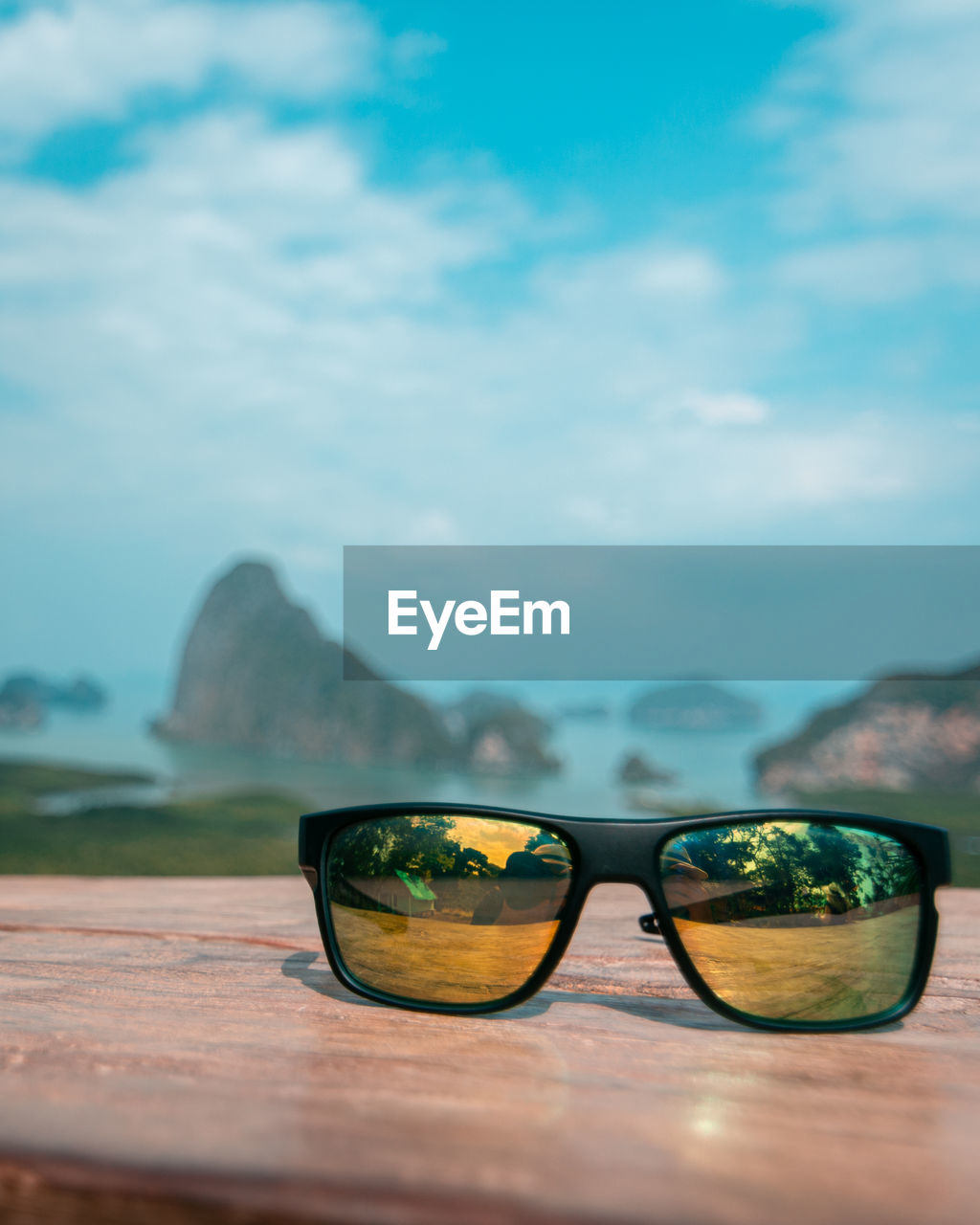 Close-up of sunglasses on table