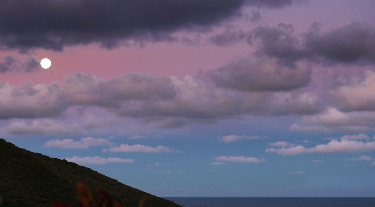 Scenic view of sea against cloudy sky at dusk