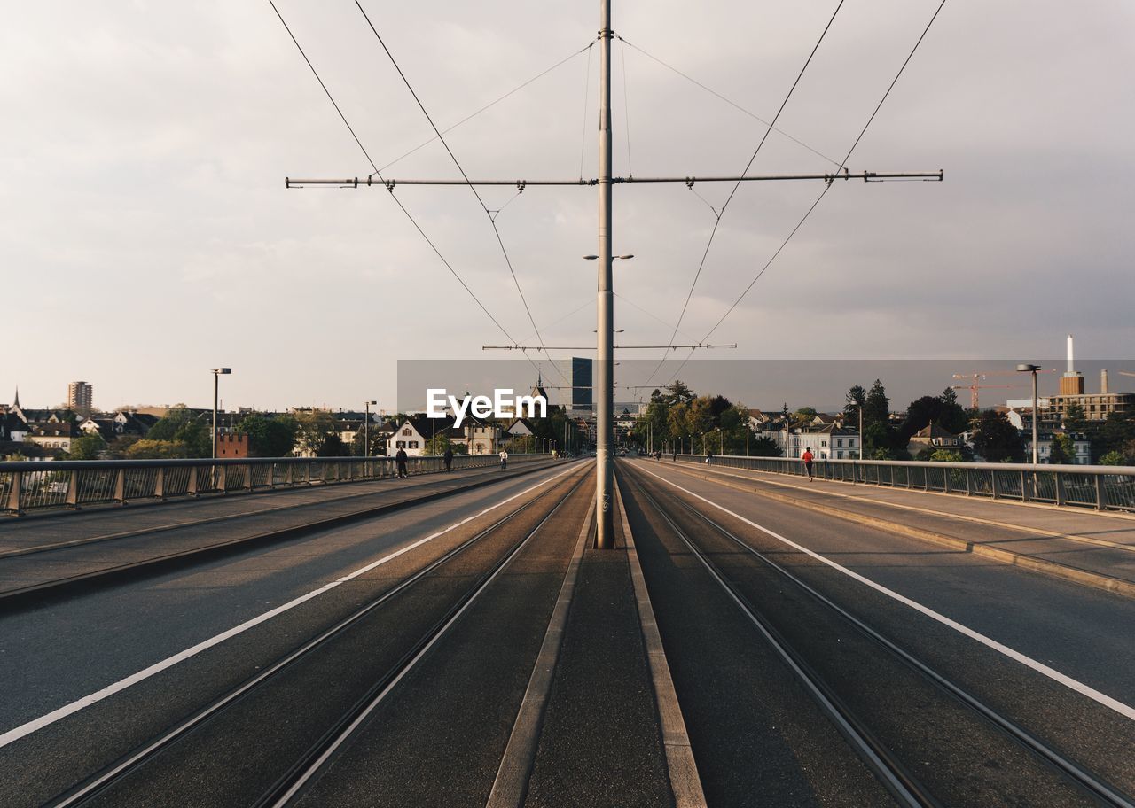 Surface level of tram tracks on street