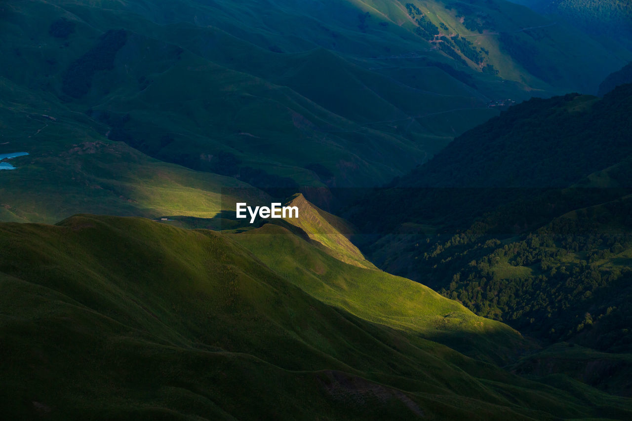 Mountains of chechnya. aerial view of mountain range