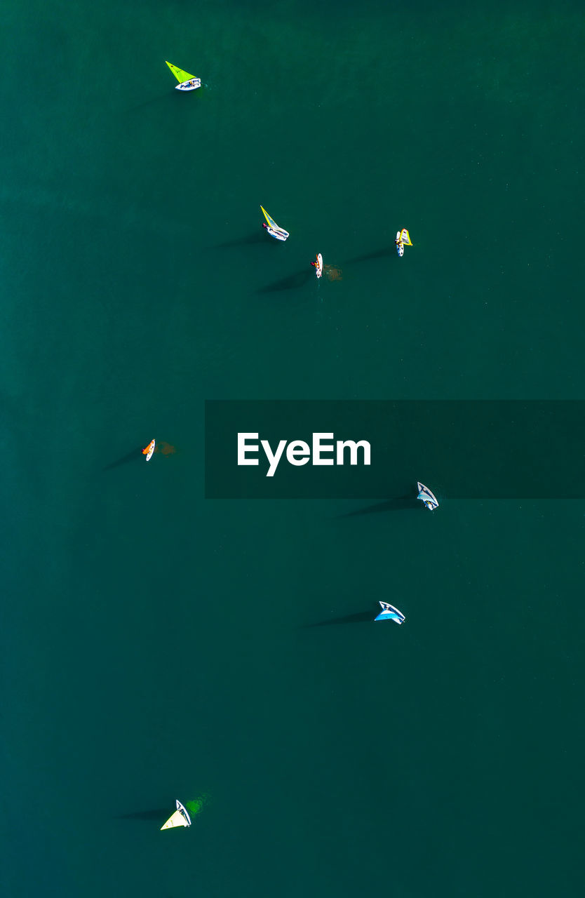 Aerial view of windsurfing