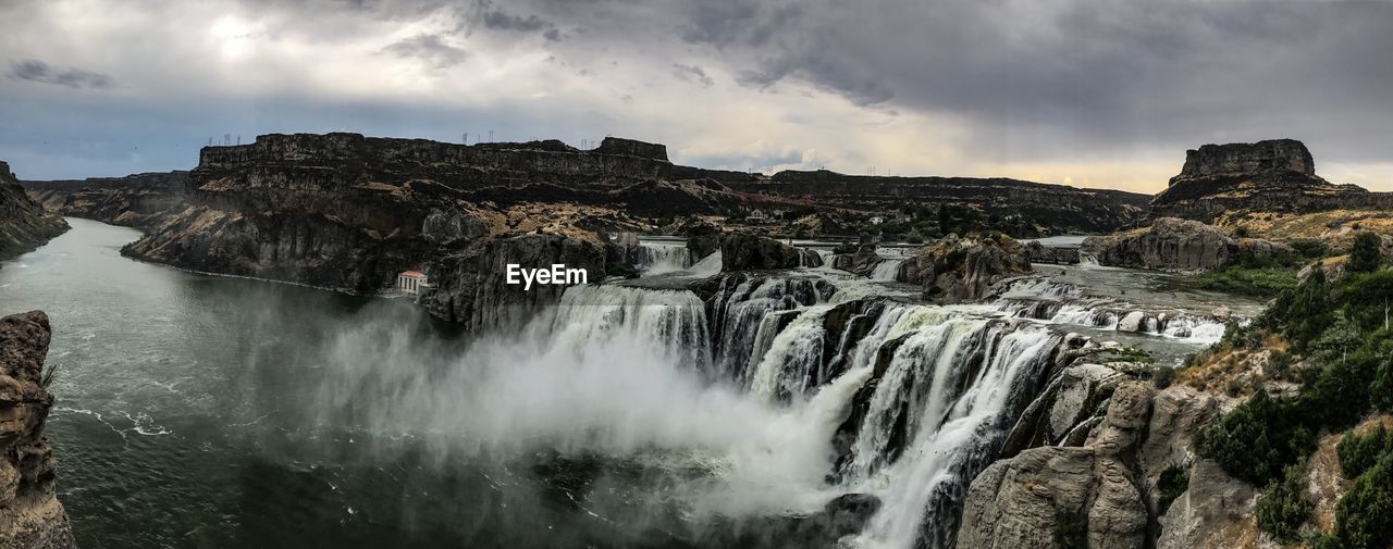 Mcmillan , twin falls , idaho , united states, usa panoramic view of waterfall in black and white