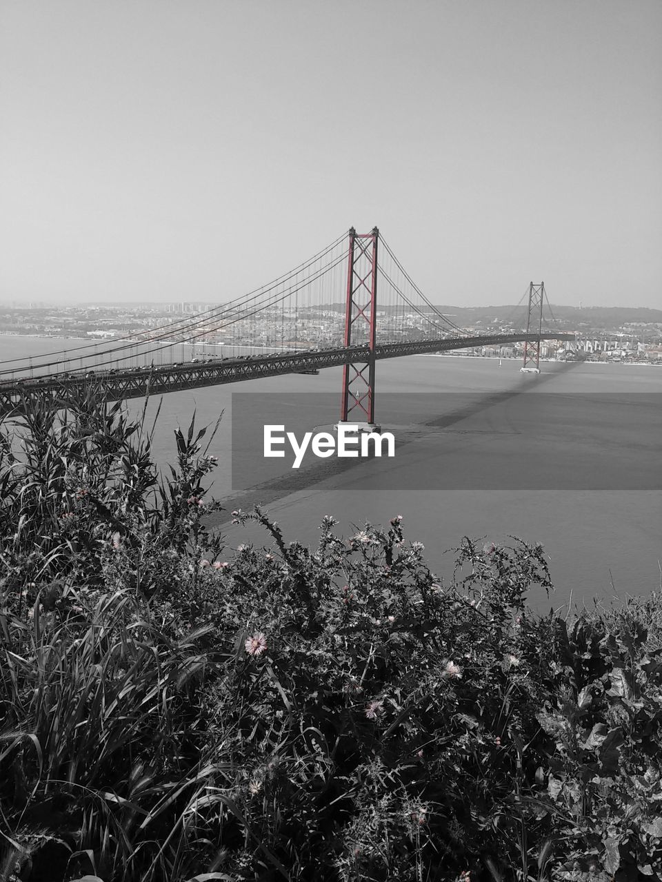 High angle view of bridge over river against clear sky