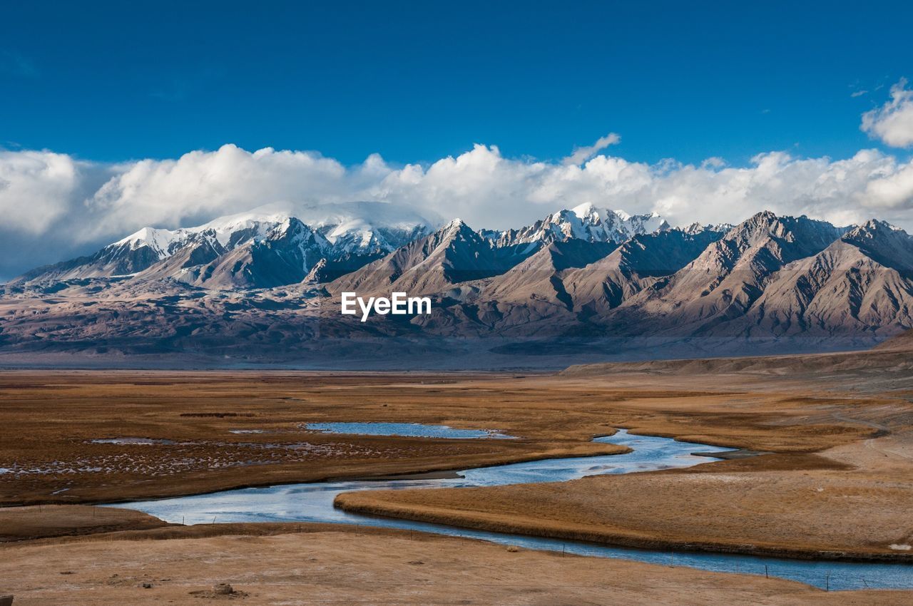 Scenic view of snowcapped mountains against sky