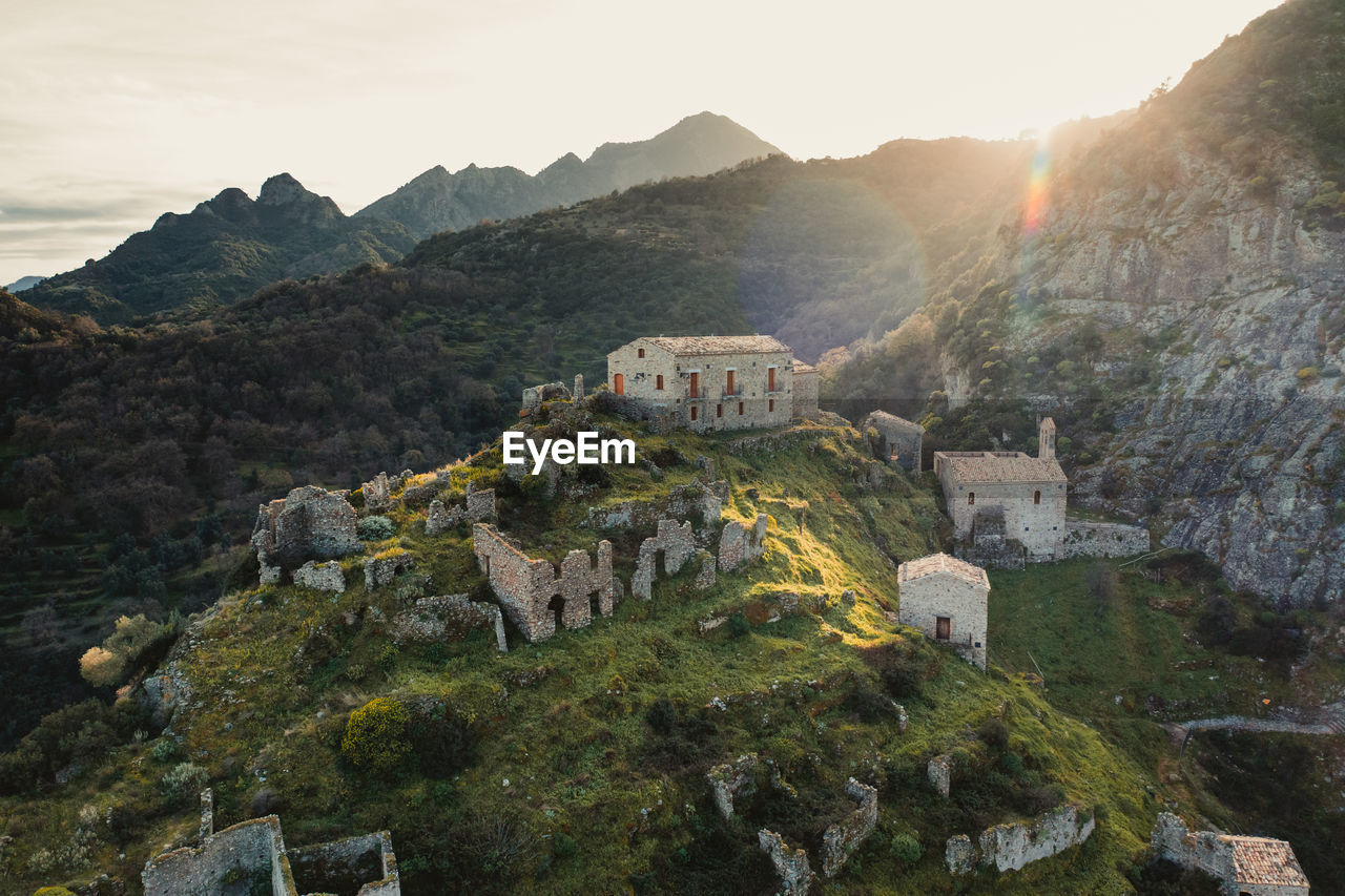 Ancient ruins of samo on the top of the mountain. aspromonte calabria