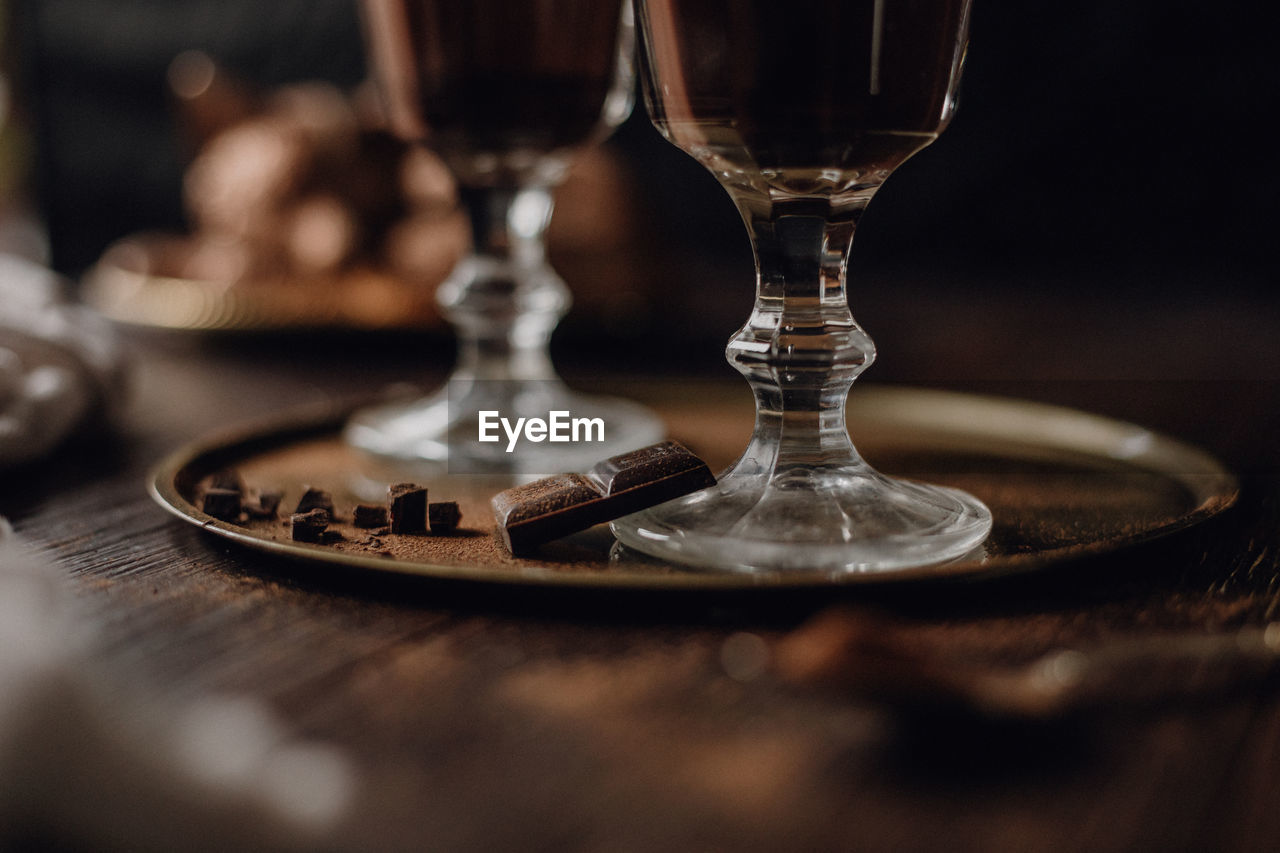 Warm chocolate and coffee beverage / drink - dark and moody vintage food photography