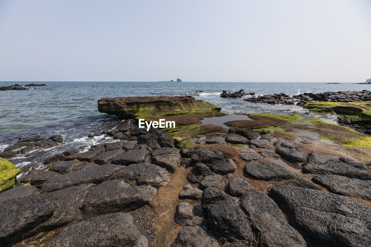 Scenic view of sea against clear sky