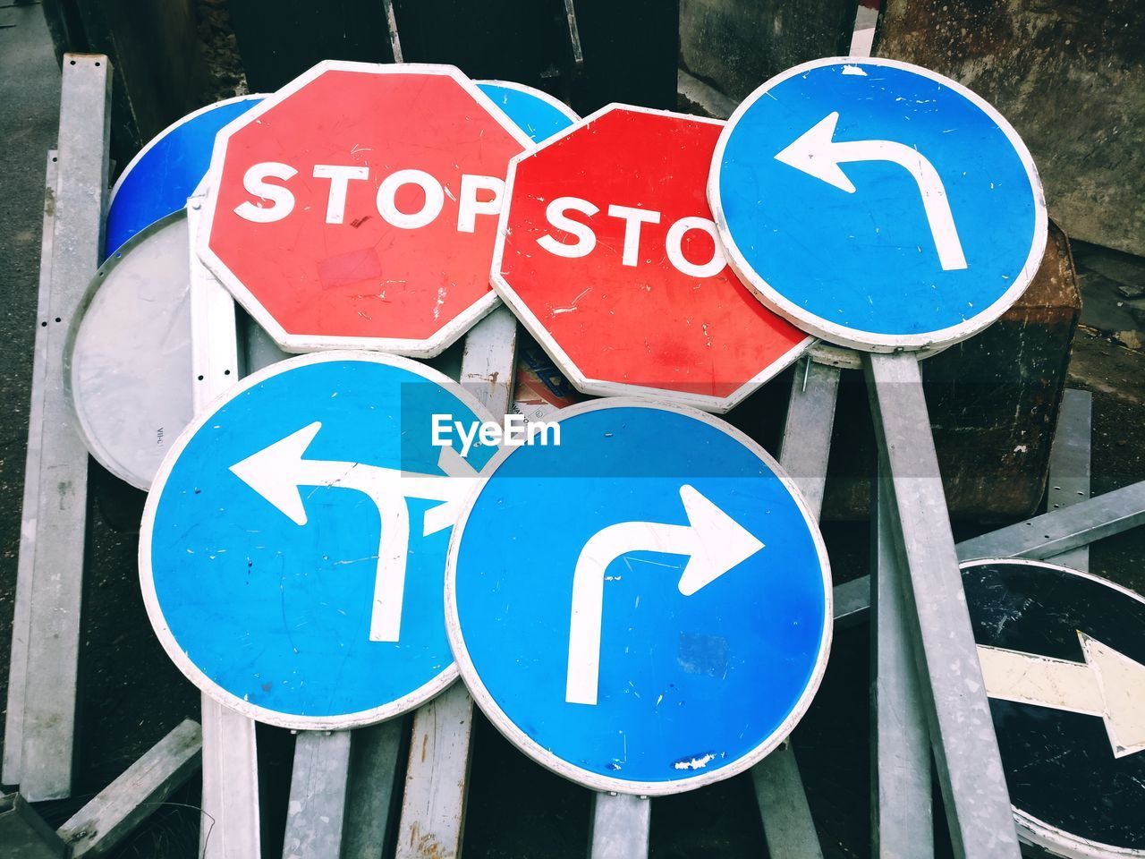 High angle view of road sign