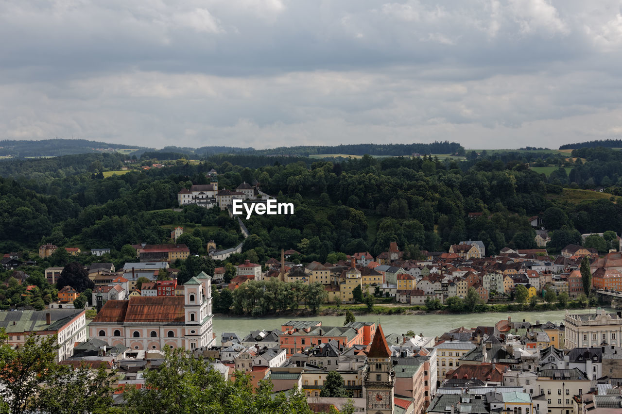 High angle view of townscape against sky