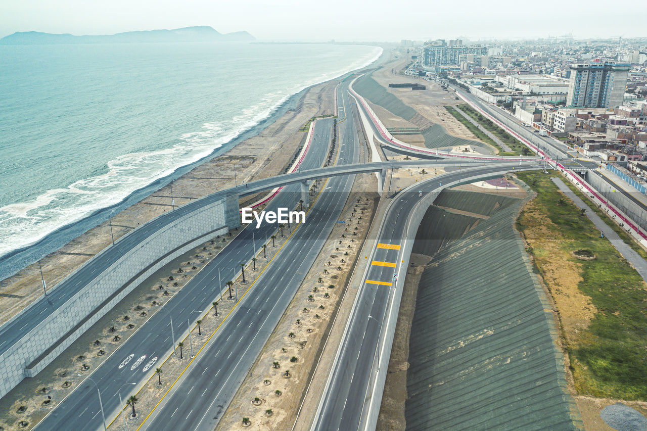 High angle view of highway in city