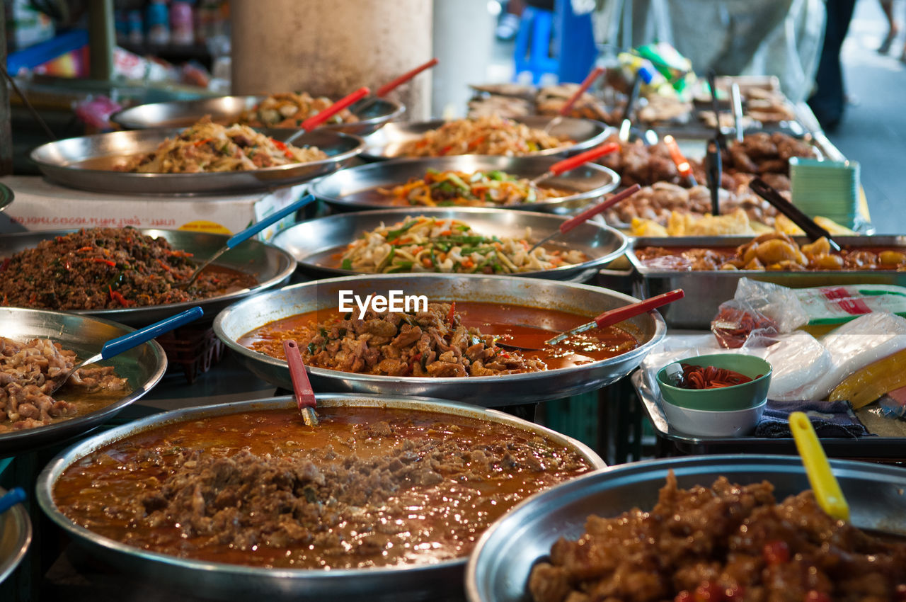 Food on table at market stall