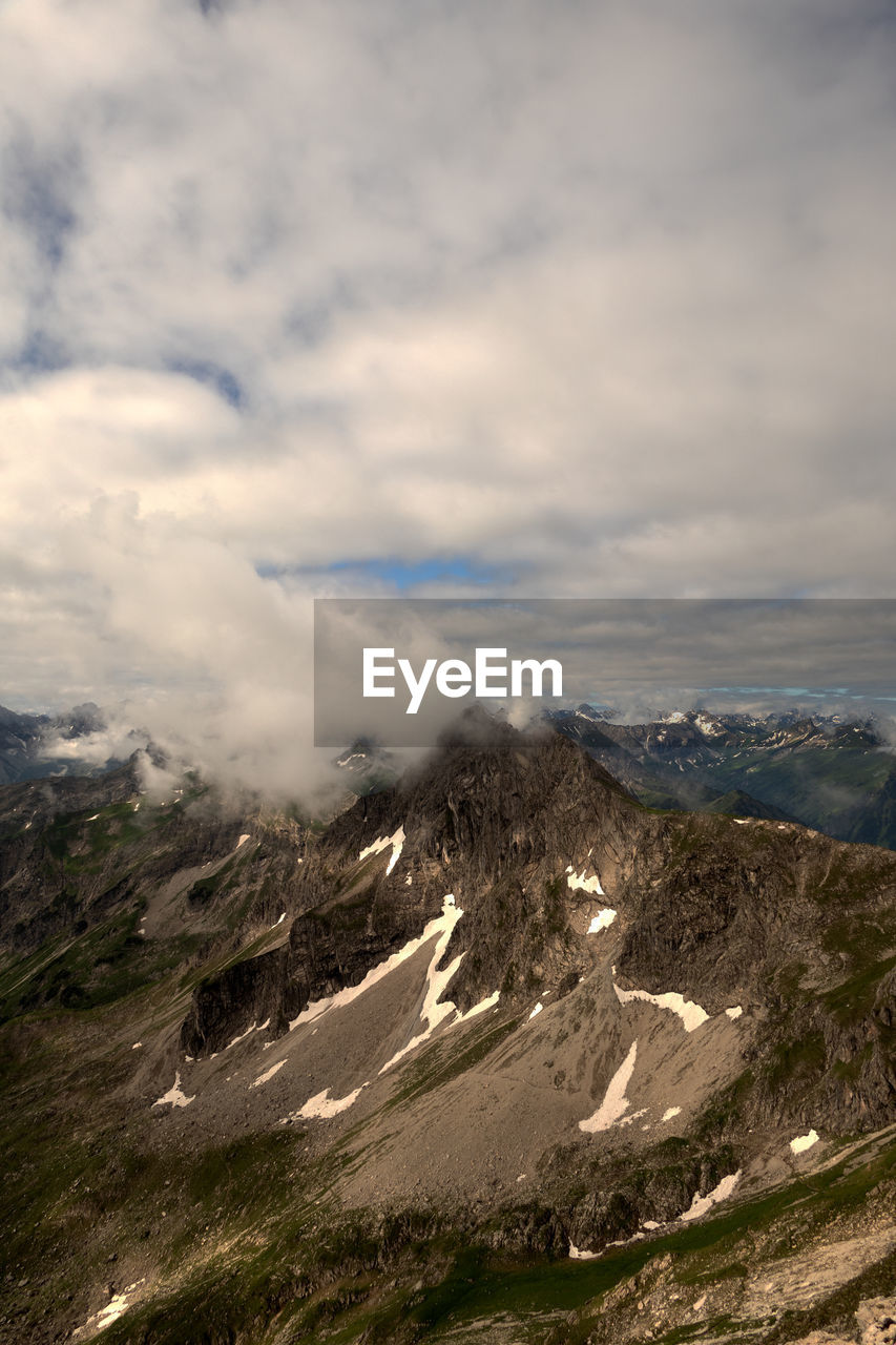 Aerial view of snowcapped mountains against sky