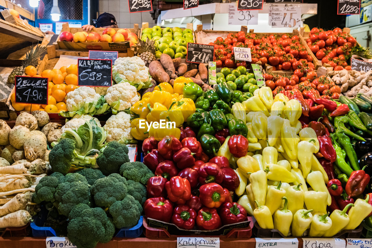 Fresh fruits and vegetables in market for sale