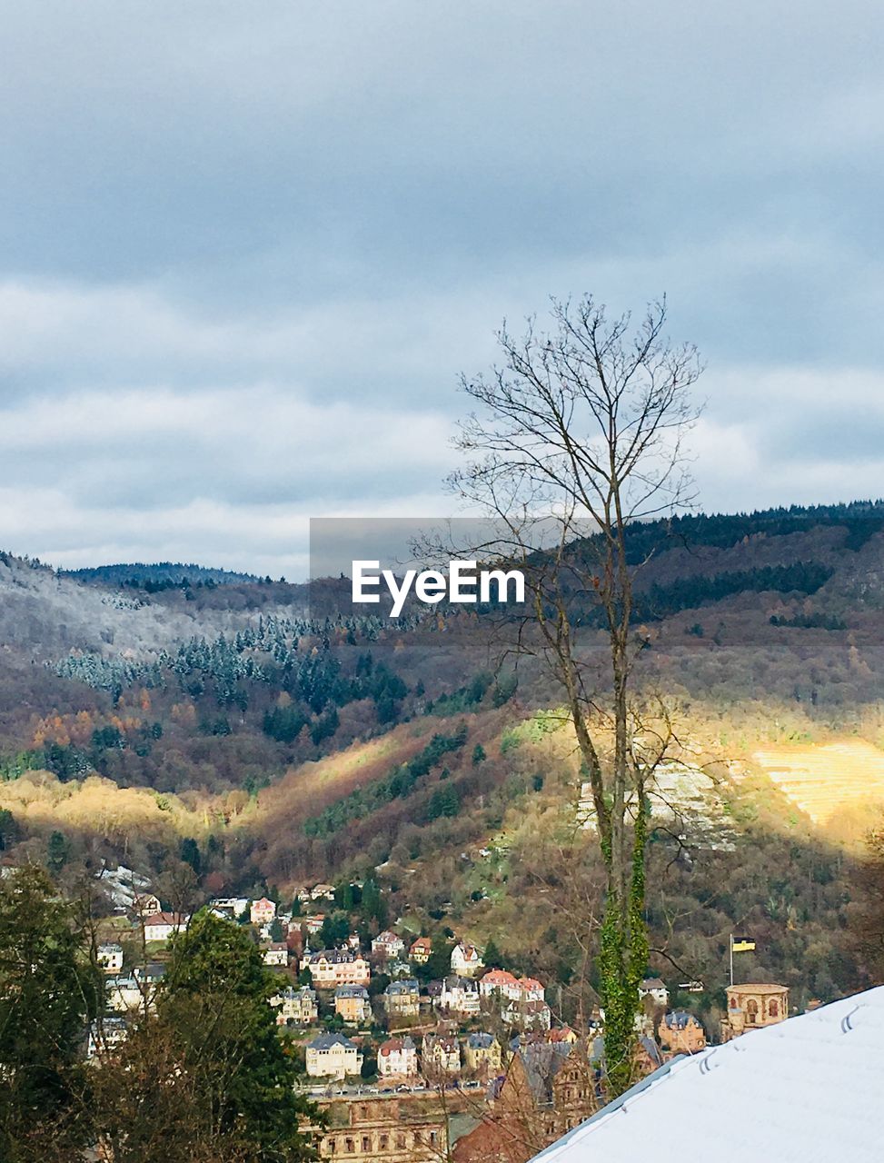 Scenic view of landscape against sky during winter