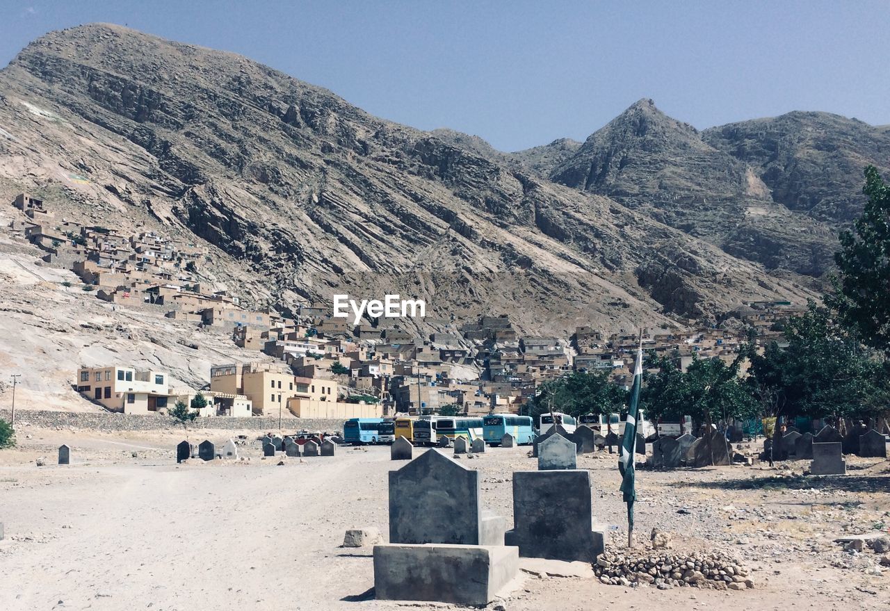 Scenic view of mountains against clear sky