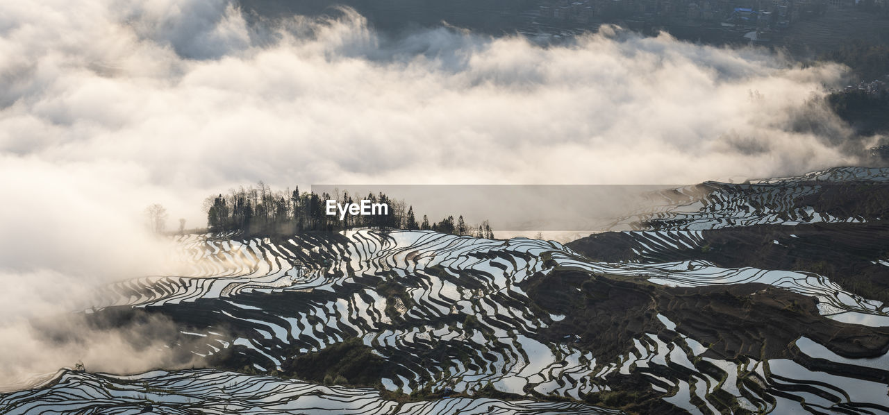 SCENIC VIEW OF SNOW COVERED LAND AGAINST SKY