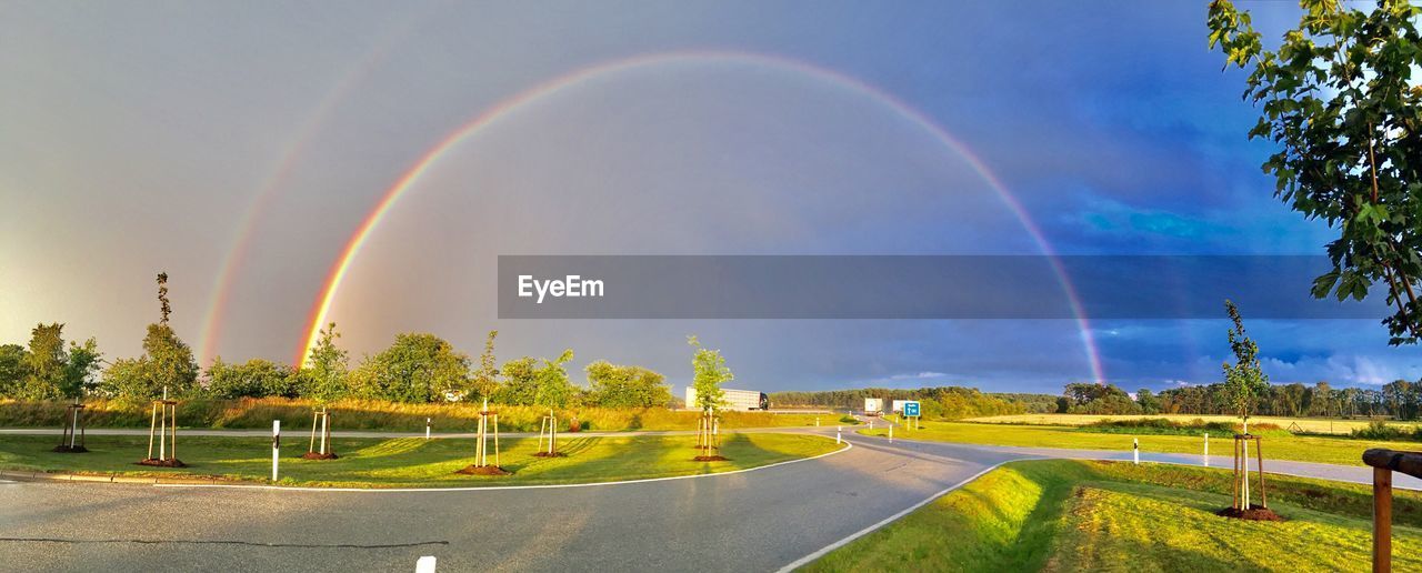 Scenic view of rainbow against sky