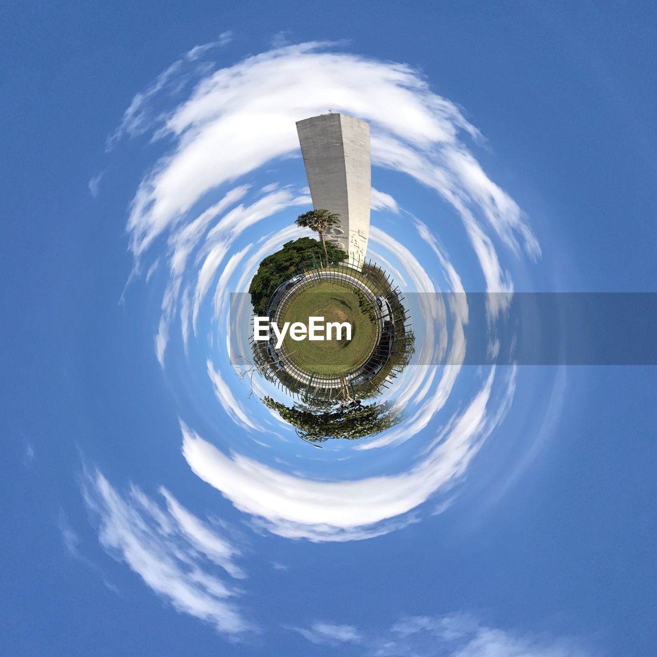 Digital composite image of building on land against sky