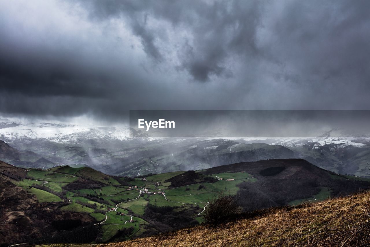 Scenic view of landscape against cloudy sky
