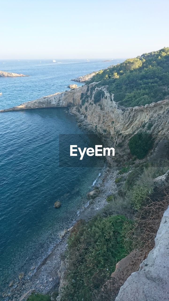 SCENIC VIEW OF SEA AND ROCKS AGAINST SKY