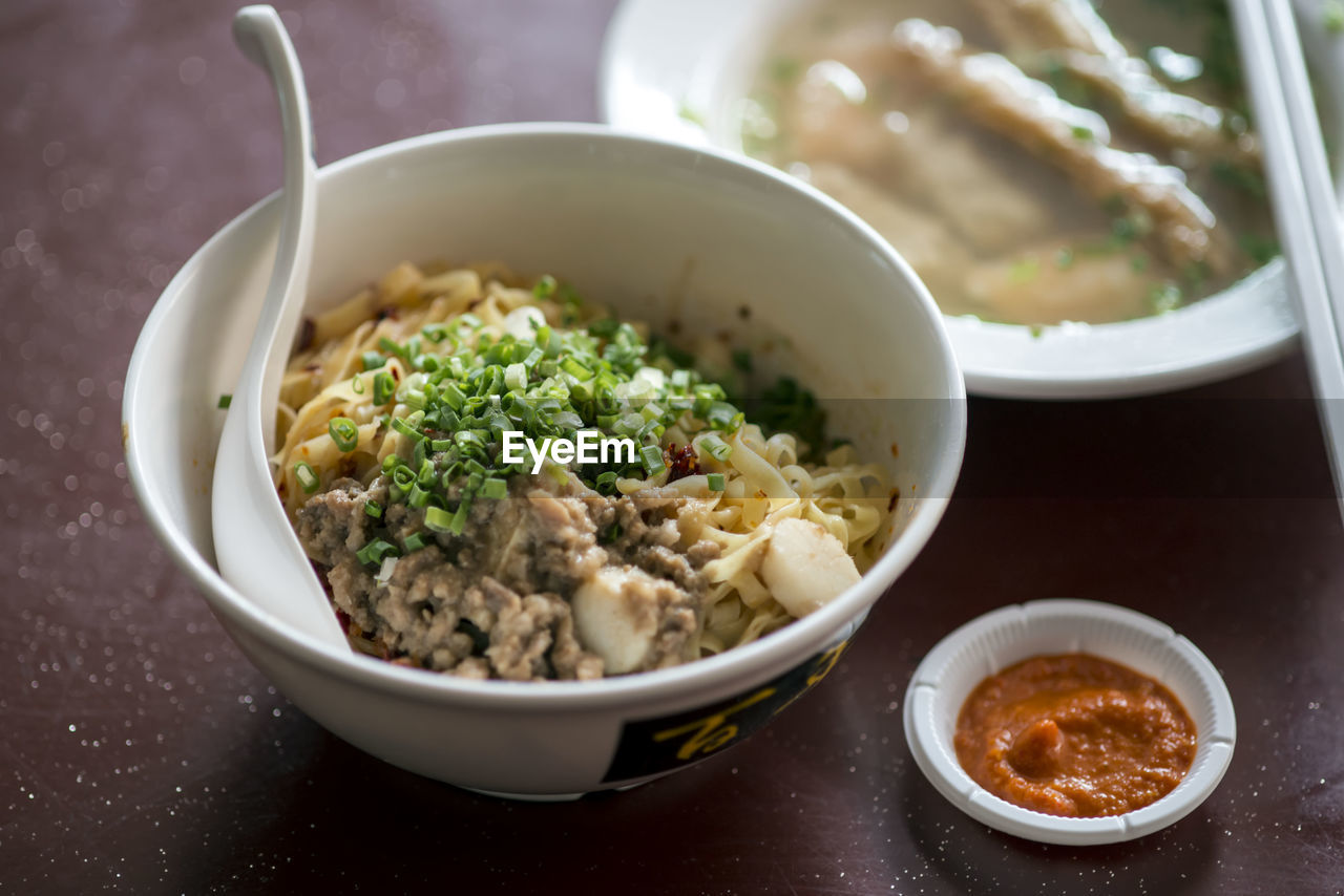 Ramen noodles soup served in bowl