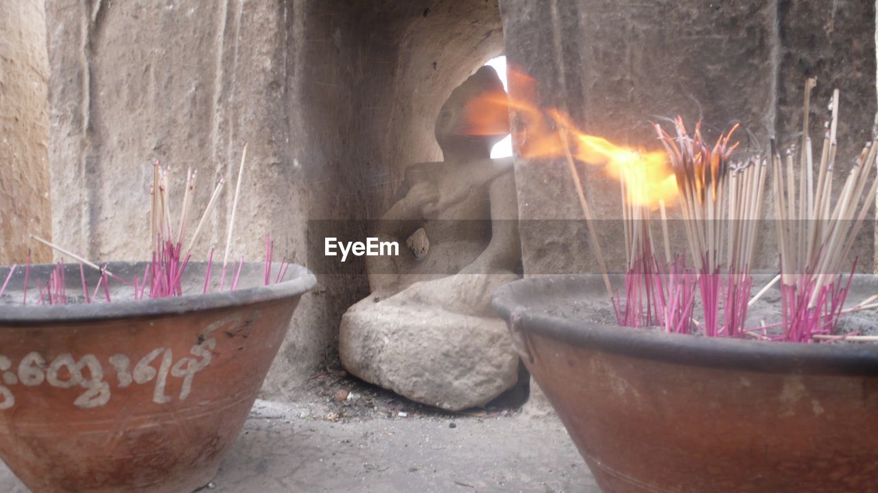 burning, flame, heat - temperature, no people, smoke - physical structure, day, indoors, ash, close-up, diya - oil lamp