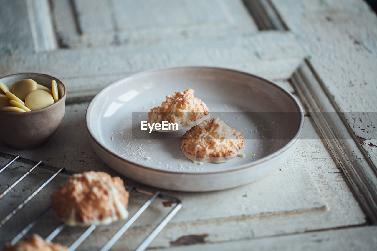 Close-up of biscuits on plate