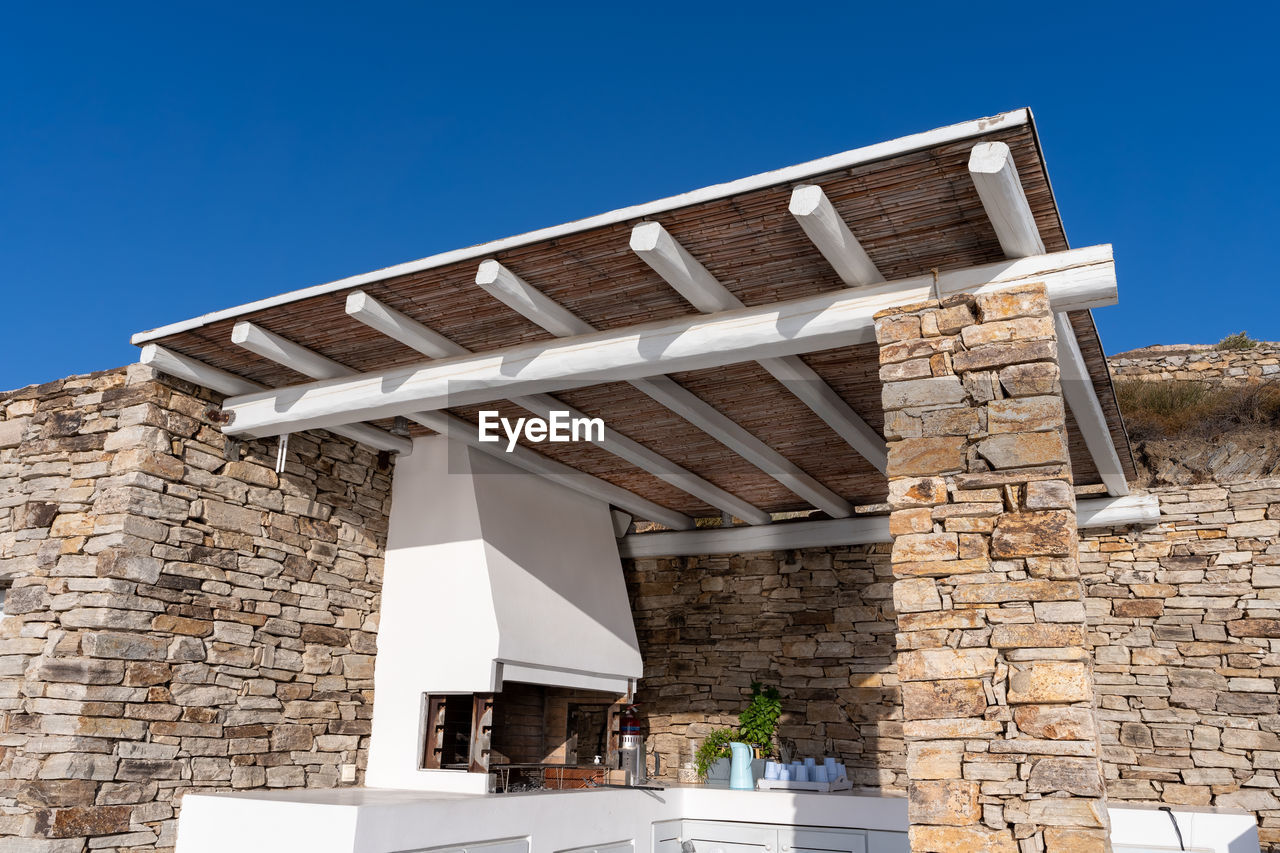 Trendy outdoor patio pergola shade structure, awning and patio roof