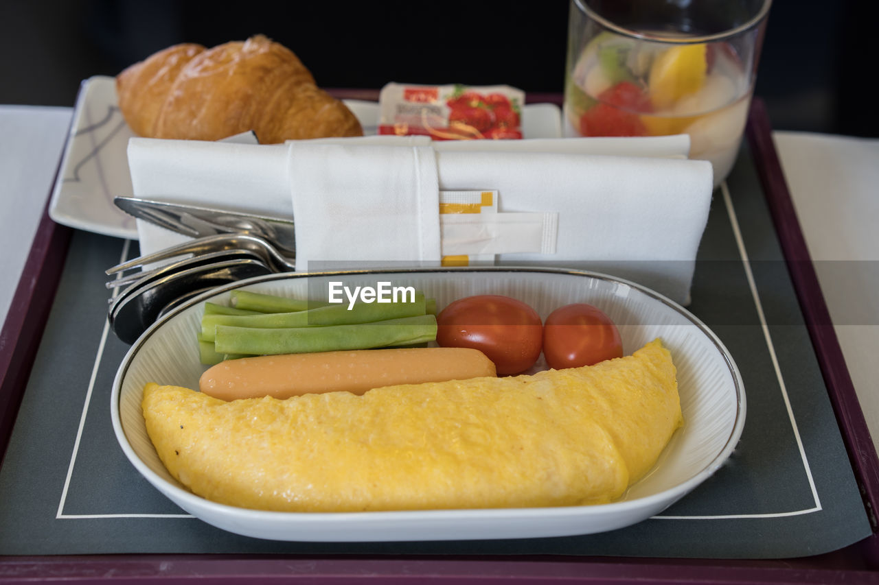 Close-up of breakfast served on table