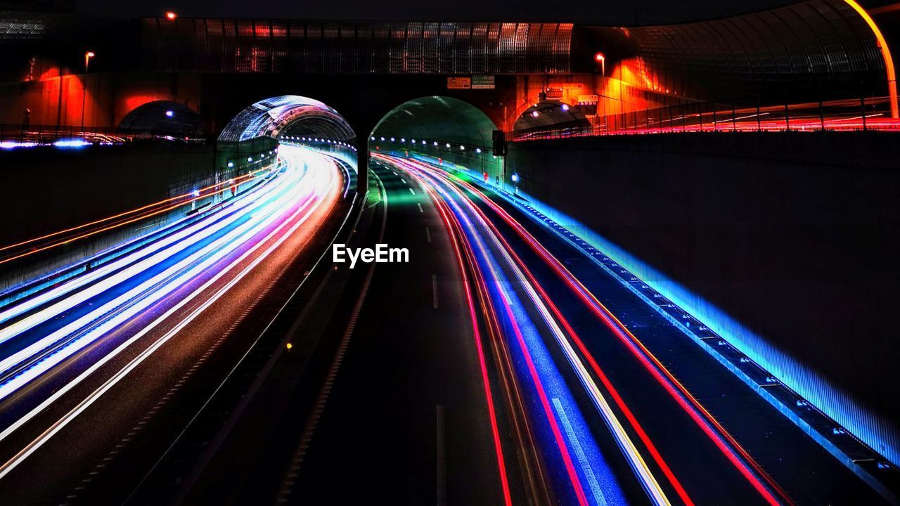 Light trails on highway at night