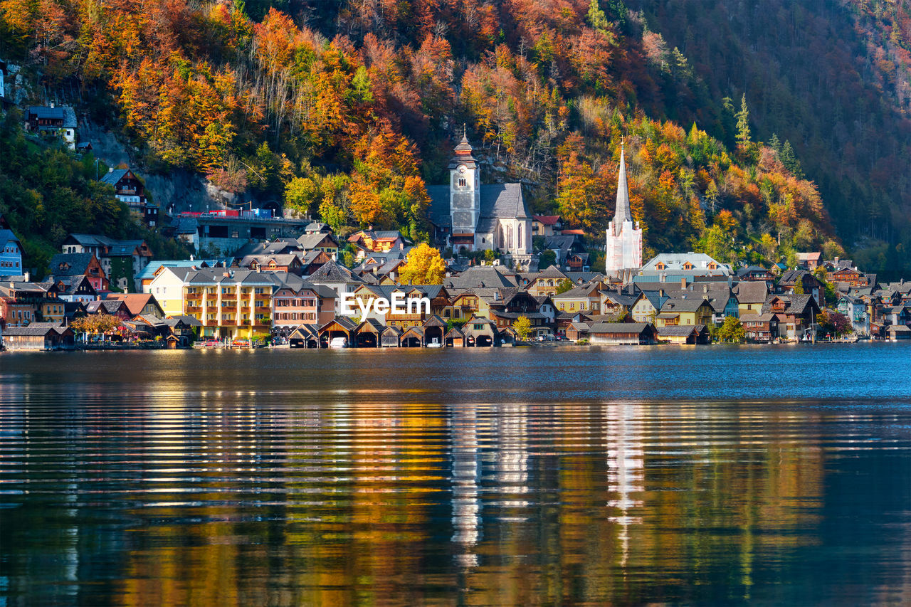 Hallstatt village in autumn, austria