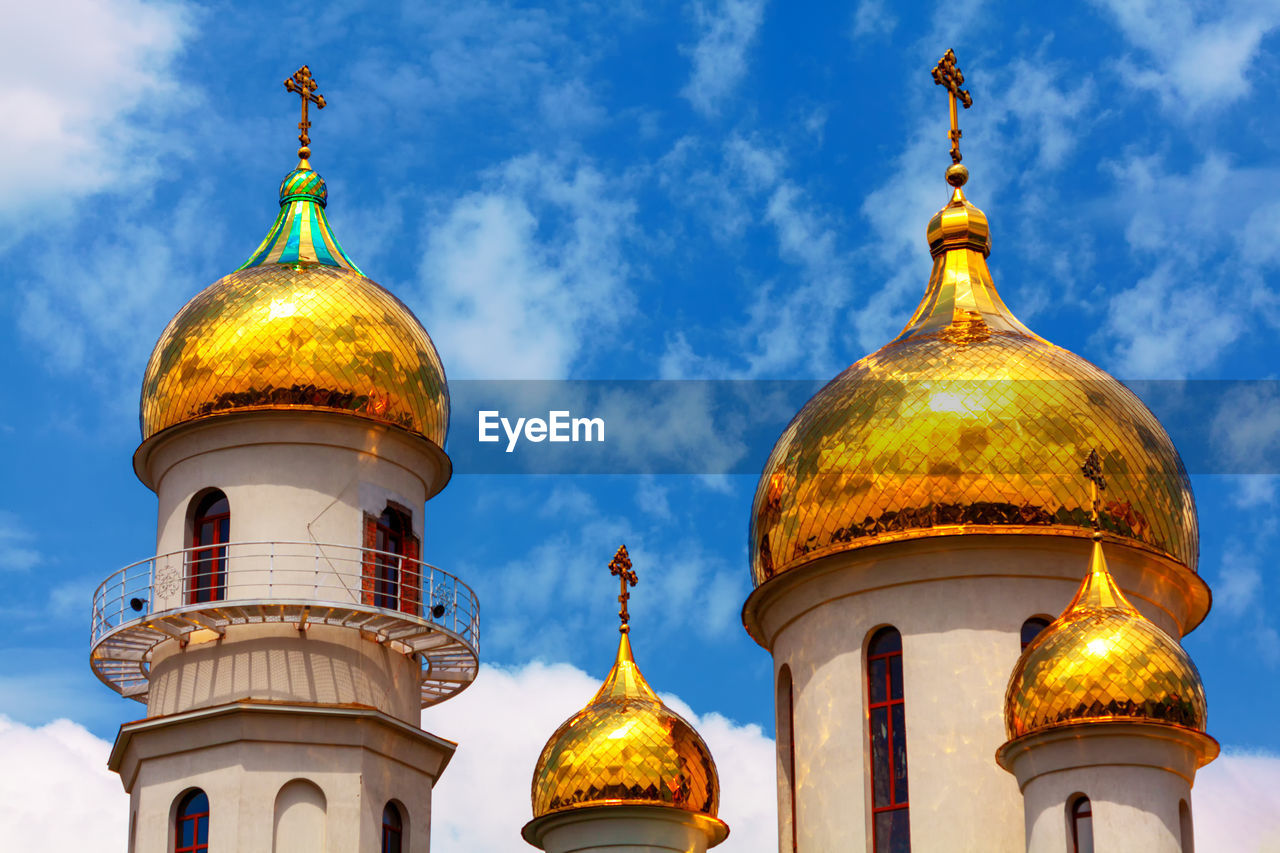 Russian golden cupola . domes on the top of christian church