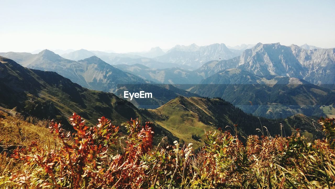 Scenic view of mountains against clear sky