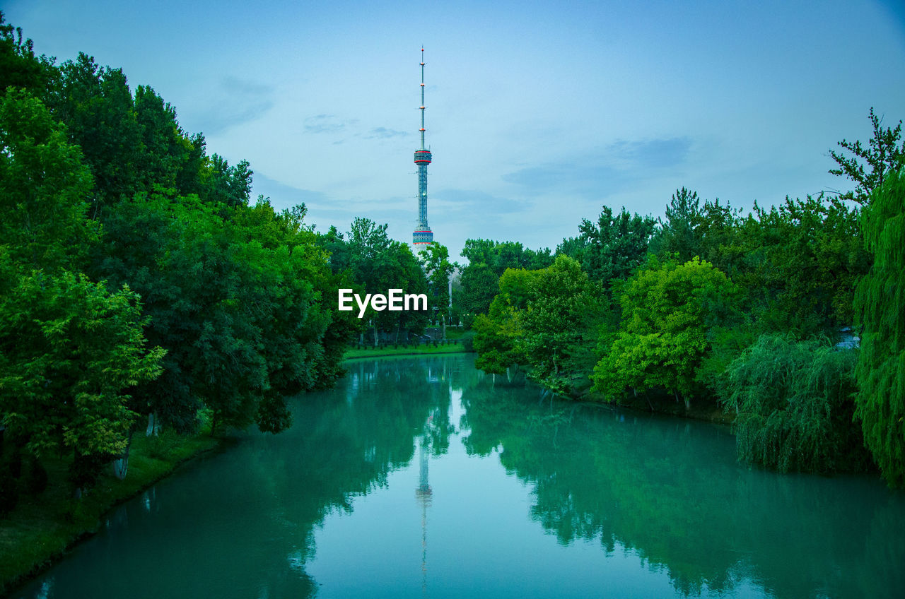Communication tower by river