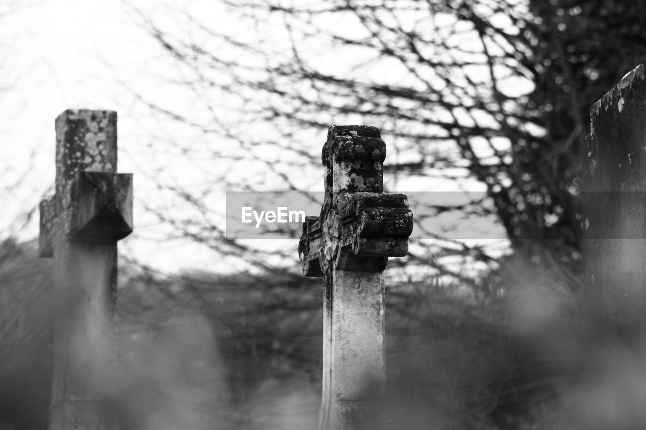 Concrete cross at cemetery