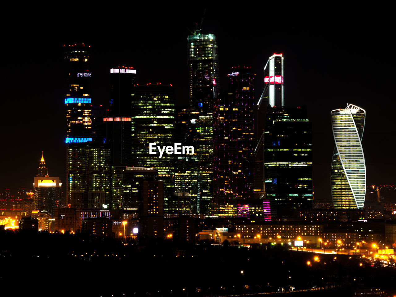 City lit up at night