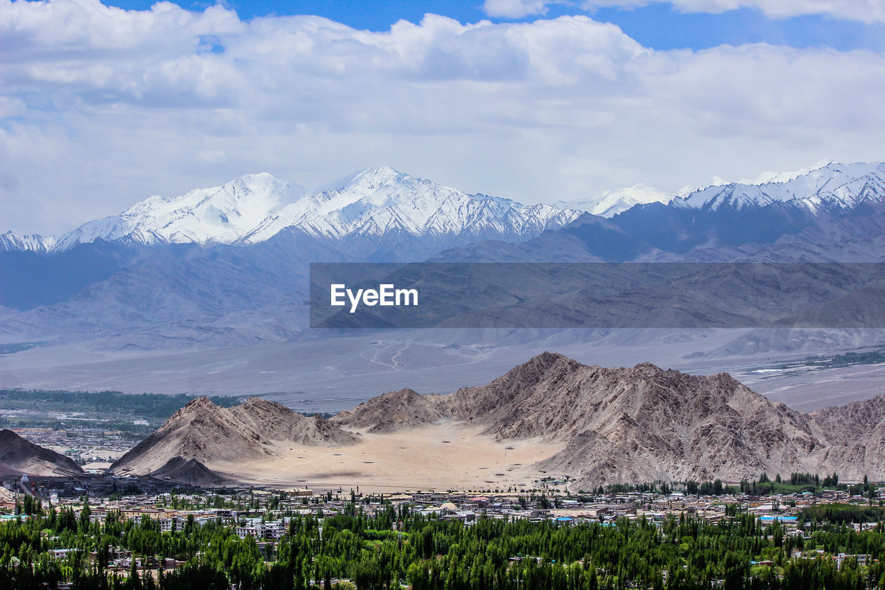 Scenic view of snowcapped mountains against sky